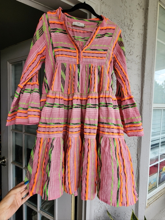Devotion TWINS Dresses & Skirts - Devotion Twins Pink Tiered Striped Midi Dress with Neon Accents B12